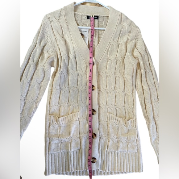 PrettyGarden Cable Knit Button Down Chunky Cardigan Sweater Small White Long - Picture 6 of 12